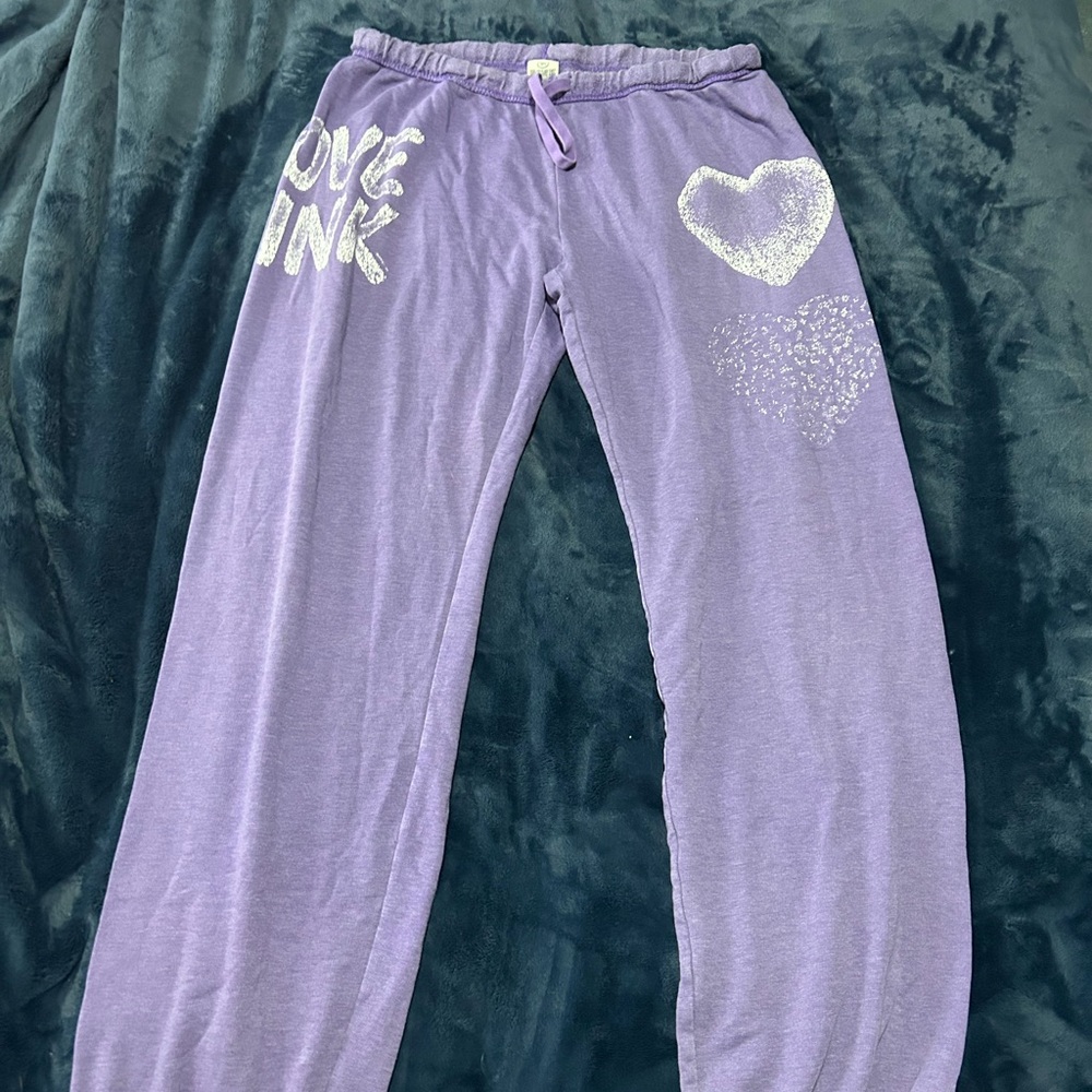 Victoria's Secret Pink Purple Glitter Heart Sweatpants